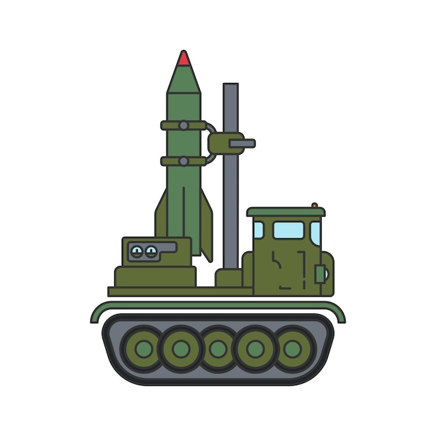 Lijn egale kleur vector illustratie pictogram infanterie aanval leger vliegtuigen raket militair voertuig eenvoudige retro stijl soldaten uitrusting gepantserde corps wapens trekker rups eenheid slepen oorlog