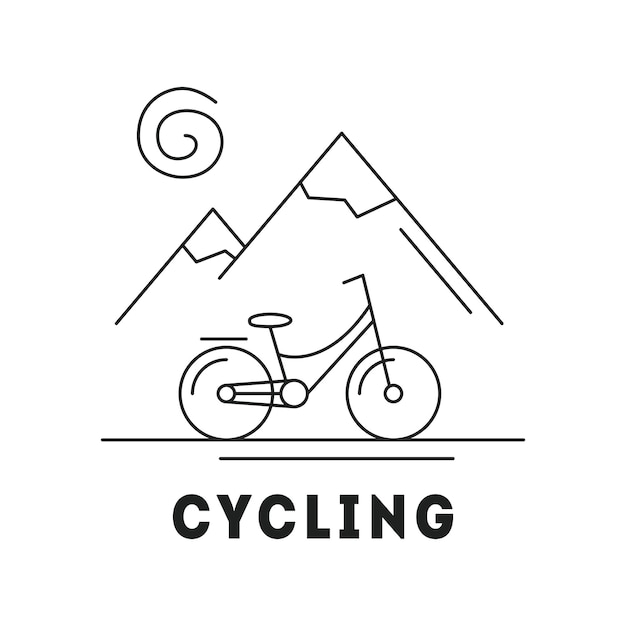 Lijn icoon met zomervakantie activiteit concept Landschappen met bergen zon en fiets Vector illustratie