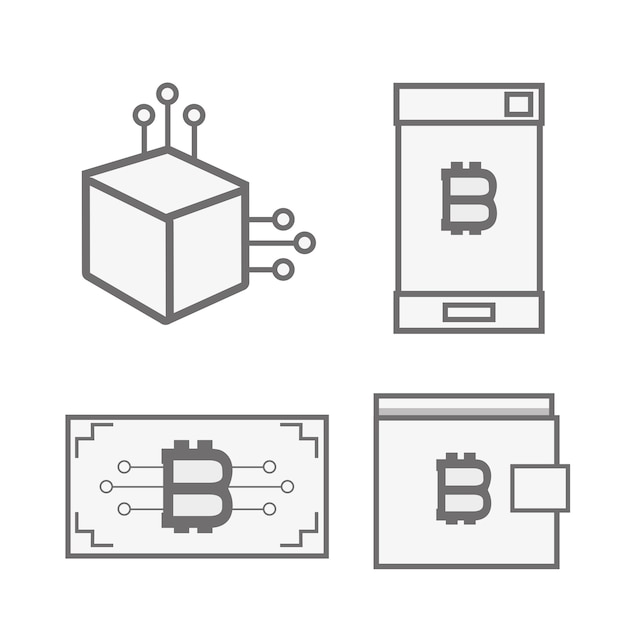 Lijn ingesteld pictogram bitcoin geld valuta