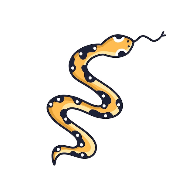 Lijn kunst contour vectorillustratie van gele schattige slang. grappig reptiel in minimalistische eenvoudige stijl. lineaire zigzag slang cub geïsoleerd op een witte achtergrond.