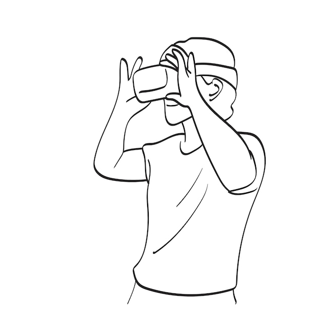 lijn kunst man met vr bril op zijn hoofd illustratie vector met de hand getekend geïsoleerd