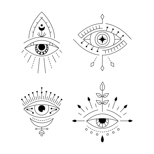 Lijn kunst mystieke oog tattoo providence zicht set amulet print geometrisch kwaad alziend oog symbool