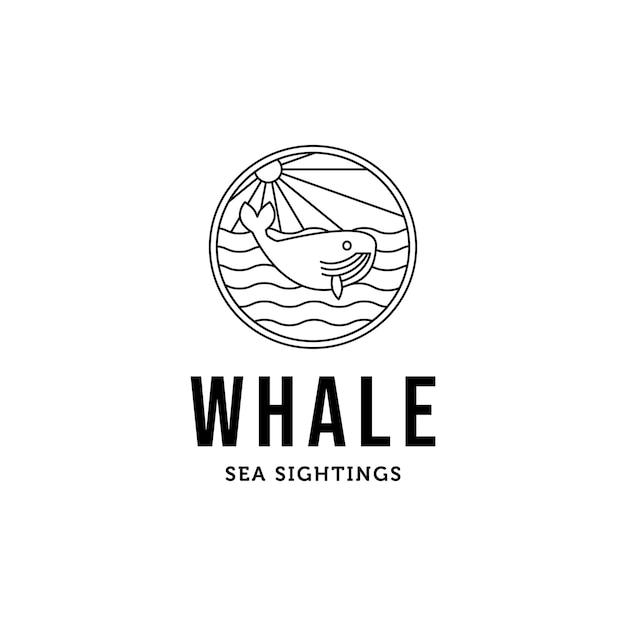 lijn kunst oceaan walvis zonlicht logo vector minimalistische illustratie ontwerp