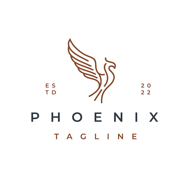 Lijn kunst Phoenix Logo ontwerp Vector sjabloon