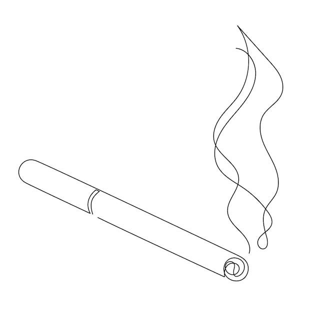 Lijn kunst sigaret met rook. Geïsoleerde vectorillustratie