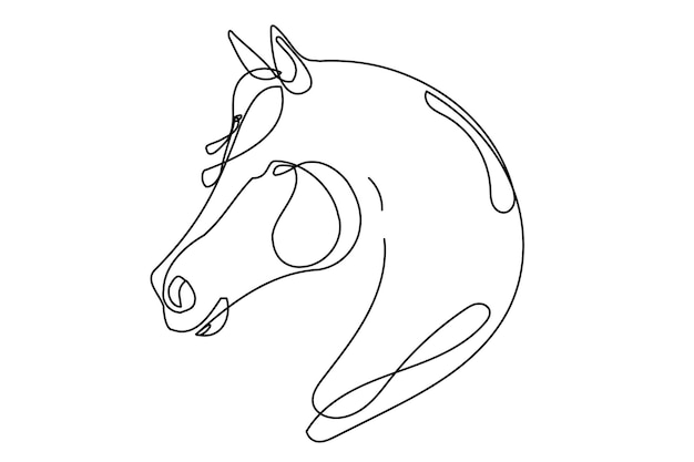 Vector lijn paard hoofd symbool silhouet doodle outline een lijn kunst paard dier mascotte zwarte curve icon