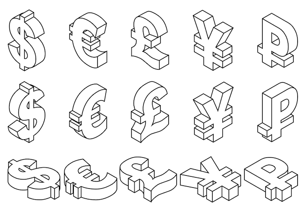 Lijn pictogrammen charset wereld valuta.