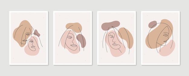 Lijn vrouw portret set van abstracte esthetische minimalistische hand getrokken hedendaagse posters