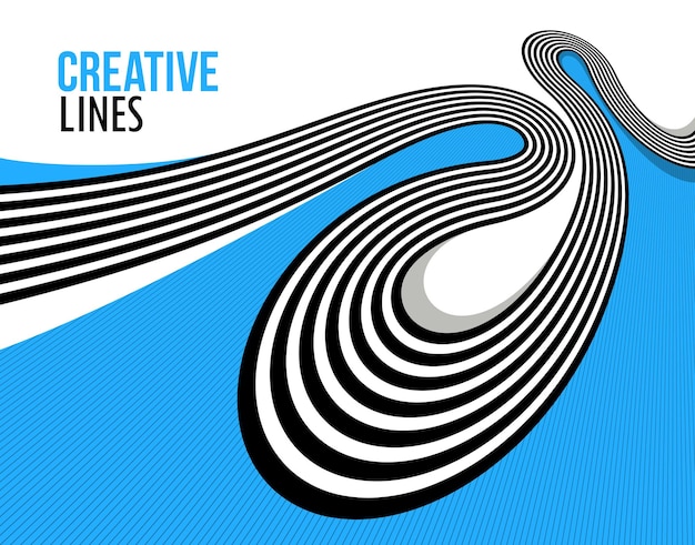 Lijnen in beweging vector abstracte achtergrond 3D perspectief creatief optisch ontwerp met strepen geluid en muziek concept vloeiende lijnen