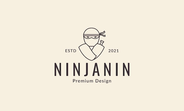 Vector lijnen ninja hoofd met masker eenvoudig logo ontwerp vector pictogram symbool illustratie