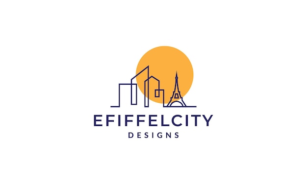 Lijnen stad gebouw met eiffeltoren logo vector pictogram illustratie ontwerp