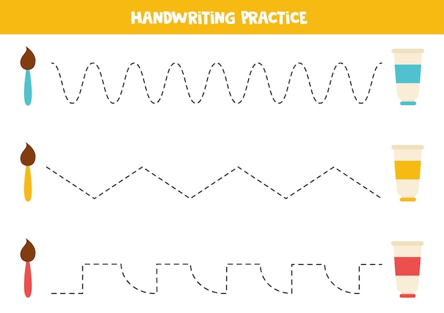 Lijnen trekken met kleurrijke penselen en verf Schrijfoefeningen