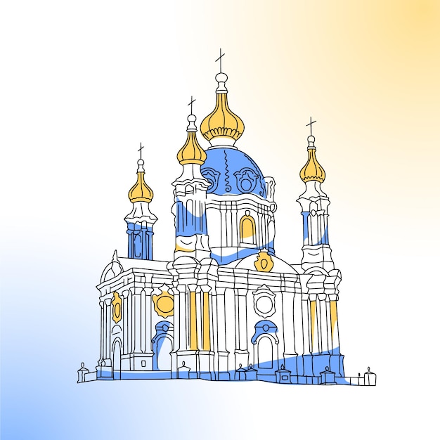 Lijnillustratie van St Andrew's Church in Kiev