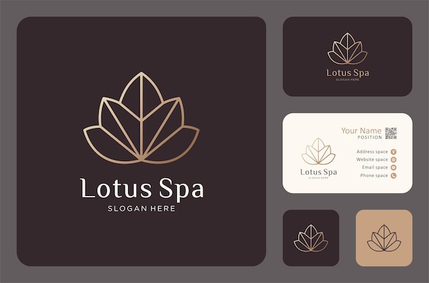 Lijnkunst lotus spa-logo met visitekaartjeontwerp, spa-logo, salonlogo, schoonheidslogo.