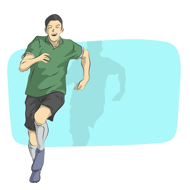 lijnkunst mannelijke voetballer loopt met blauwe lege ruimte illustratie vector met de hand getekend