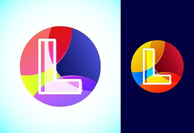 Lijnletter L op een kleurrijke cirkel Grafisch alfabetsymbool voor bedrijfs- of bedrijfsidentiteit