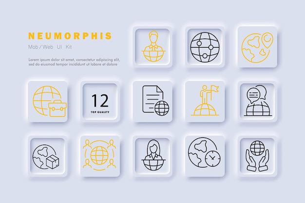 Lijnpictogram internationale betrekkingen Planeetdoos verslaggever aktetas gps timerklok Neomorphism steyle Vectorlijnpictogram voor bedrijven