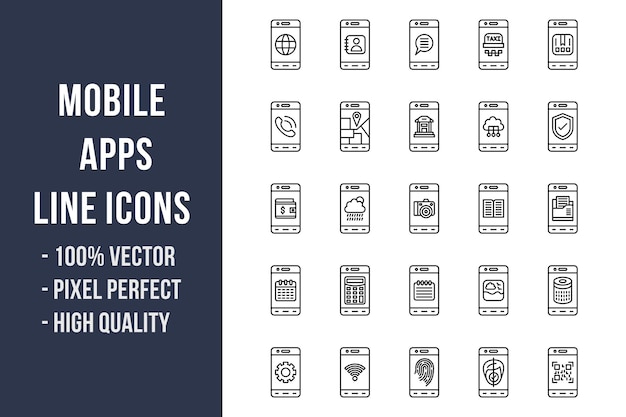Lijnpictogrammen voor mobiele apps