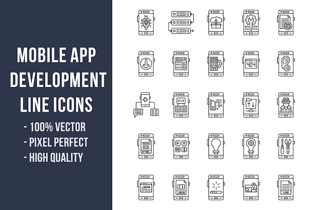 Vector lijnpictogrammen voor ontwikkeling van mobiele apps
