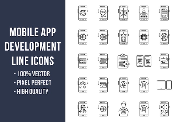 Vector lijnpictogrammen voor ontwikkeling van mobiele apps