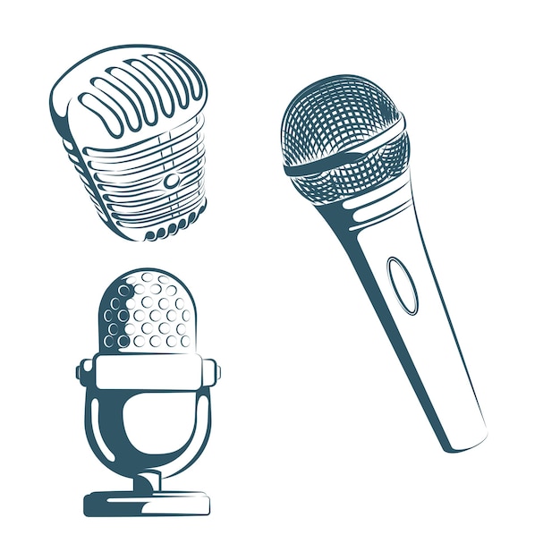 Vector lijnschets microfoon. podcast of muziekitem.