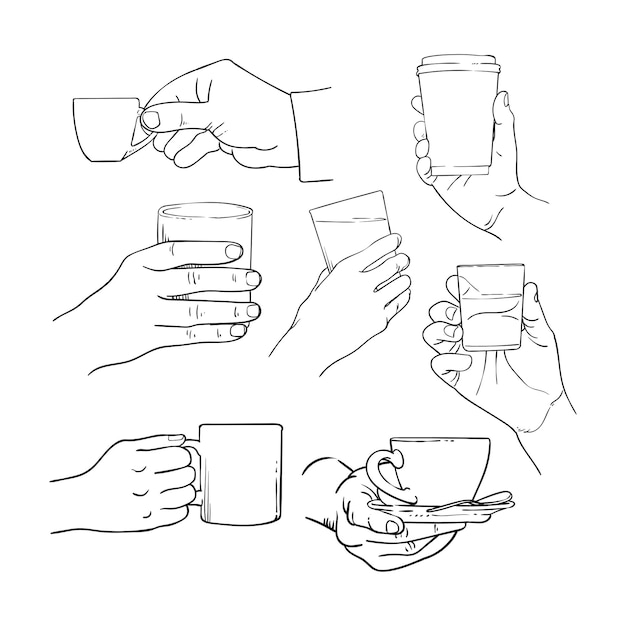 Lijntekening van een hand die een glas vasthoudt