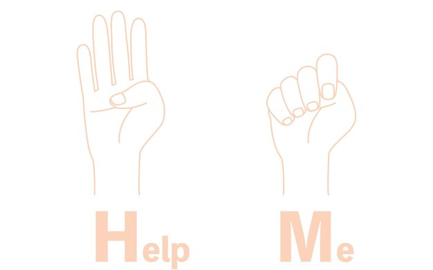 Vector lijntekening van het help me-handteken