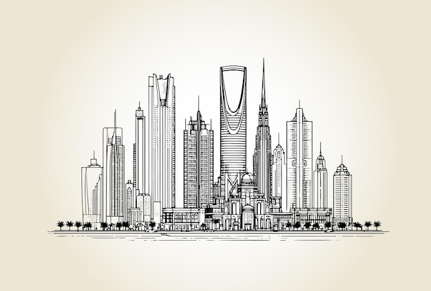 Lijntekening van het moderne stadsbeeld van Saoedi-Arabië