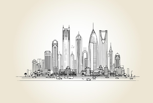 Lijntekening van het moderne stadsbeeld van Saoedi-Arabië