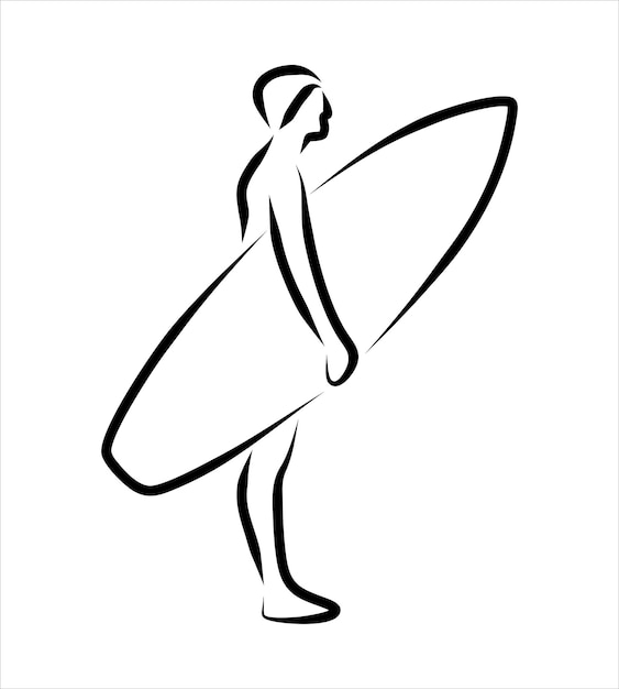 Vector lijntekening van iemand die aan het surfen is