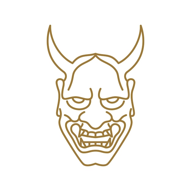 Lijntekeningen japanse demon oni mask logo design