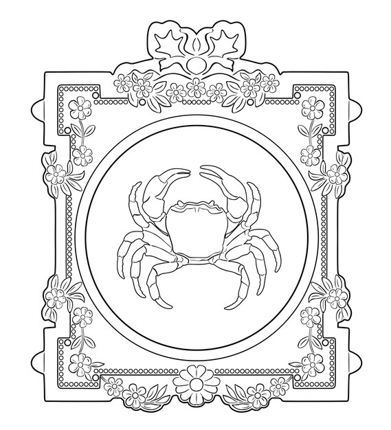 lijntekeningen krab logo met bloemen frame model 58 handgemaakte silhouet