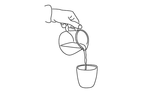 lijntekeningen van het gieten van koffie in een kopje