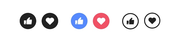 Like button icon Heart abd hand up social media symbol set Love concept finger up in vector flat