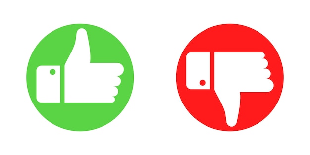 Vector like and dislike icon vector. flat red and green icon on white backdrop.