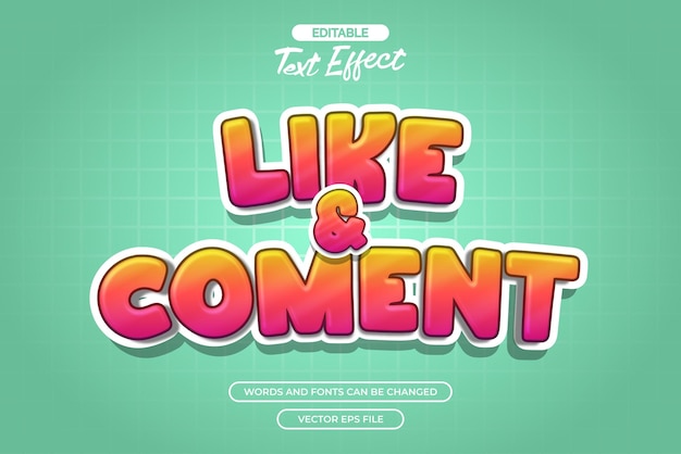 Like en commentaar bewerkbare tekst effect vector