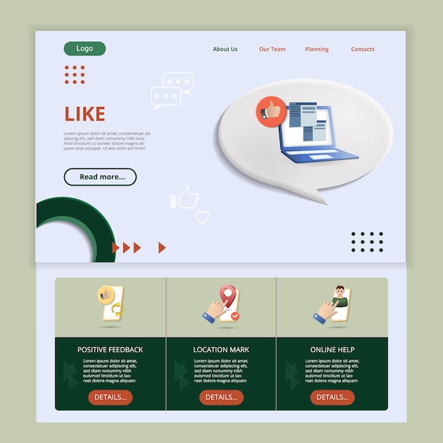 Like flat landing page website template positive feedback