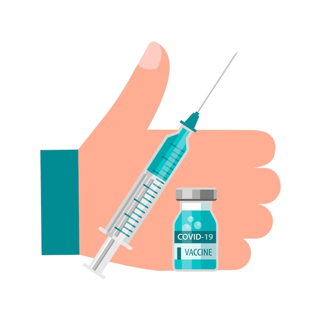 Like gesture covid 19 vaccine syringe and dose covid 19 vaccine concept vector illustration