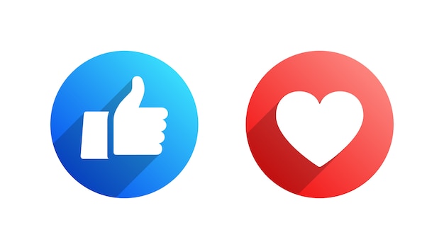 Vector like and heart facebook flat icons set