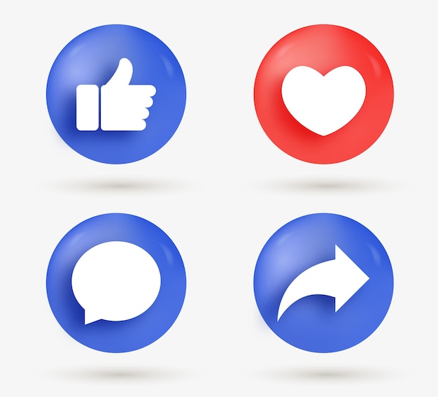 like love comment share buttons in modern style - 3d Social media notification icons