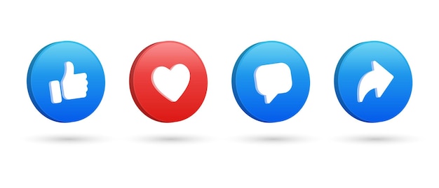 Like love comment share icon buttons in 3d modern circle social media notification icons reactions