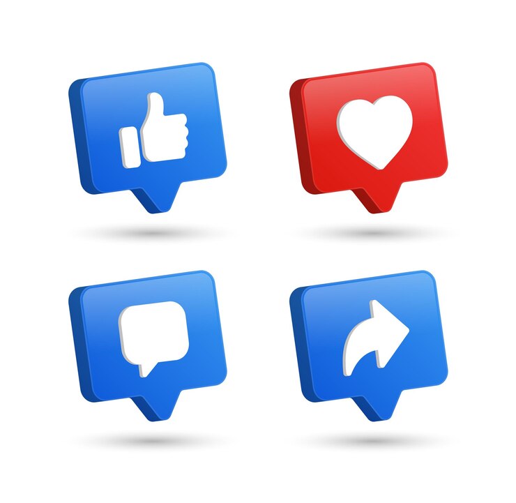 Vector like love comment share speech bubble icon button 3d social media notification icons