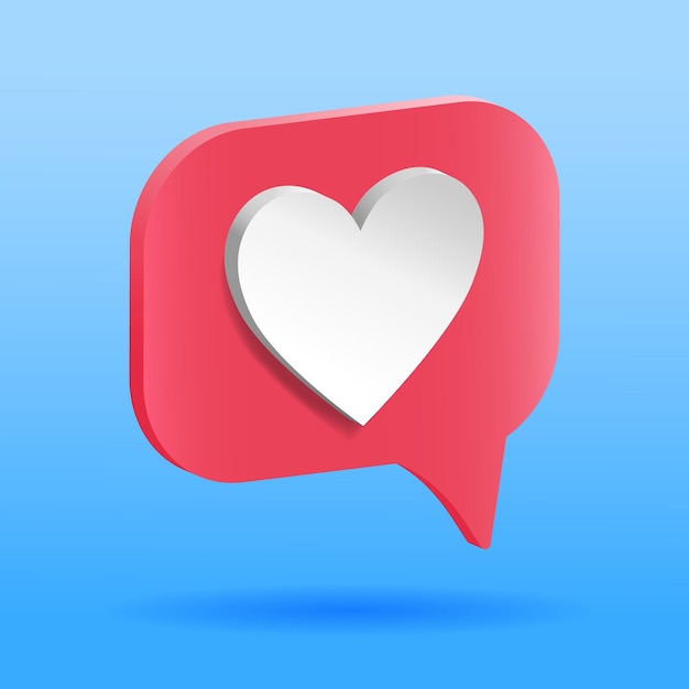 Vettore come sui social media 3d iconbubble chat con il cuore come il social network cornice rossa 3d con cuore bianco