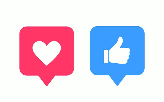 Vector like or thumb up and heart vector modern icons. design elements for social network, marketing, smm, app, interface and ad.