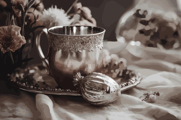Lila en een kopje thee, bloemen, nuttige thee