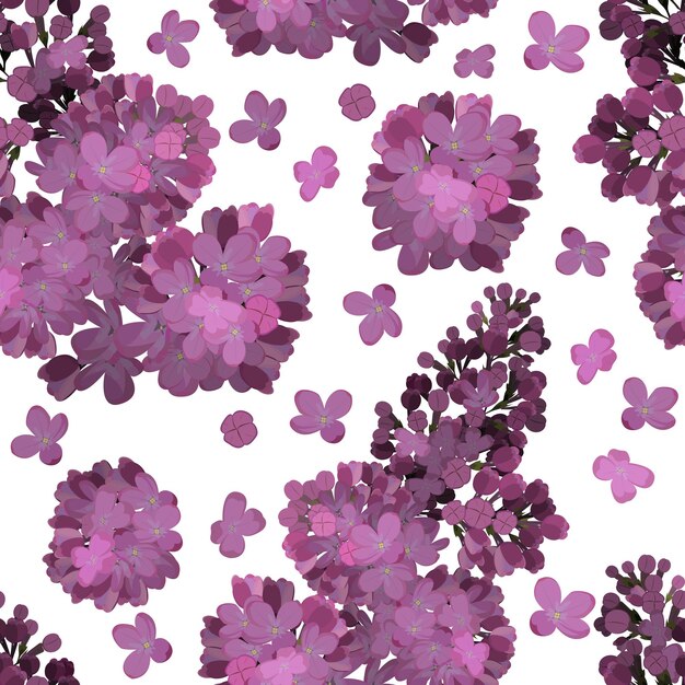 Lila knoppen en weelderige bloeiwijzen Vector naadloos patroon