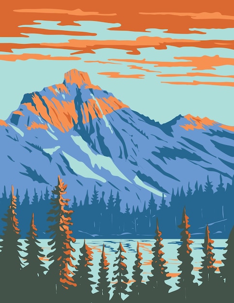 Lila Lake with Hibox Mountain in Alpine Lakes Wilderness Area Washington State WPA Poster Art