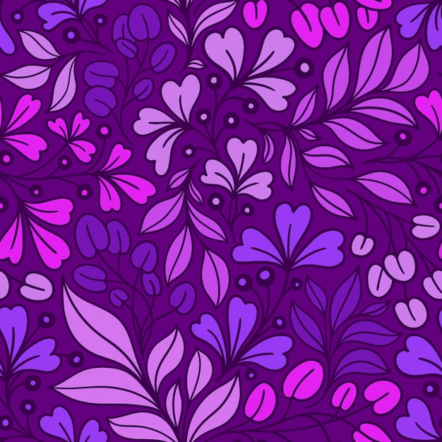 Vector lila naadloze vector achtergrond met kleurrijke takjes van planten