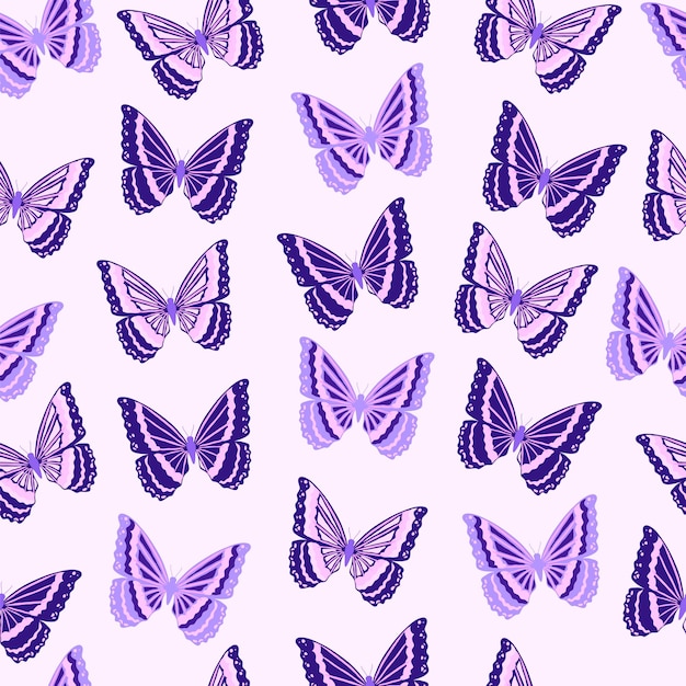 Vector lilac butterflies seamless pattern.