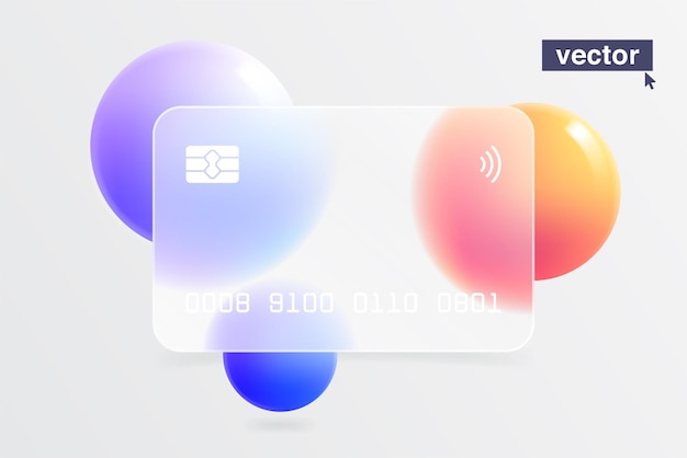 라일락 색 glassmorphism 스타일의 은행 카드 UI 디자인 개체에 최소한의 유행 배너